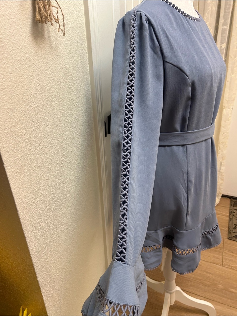 Forever 21 Dusty Blue Long-Sleeve Lace-Detail Dress - Picture 3 of 11